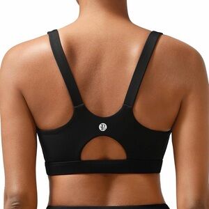 Running girl  Black Sports Bra for Women wide straps and crisscross back size xl